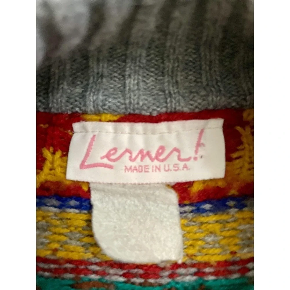 Vintage Lerner! Sweater Womens Large Multicolor Geometric Mock Neck 80s‎